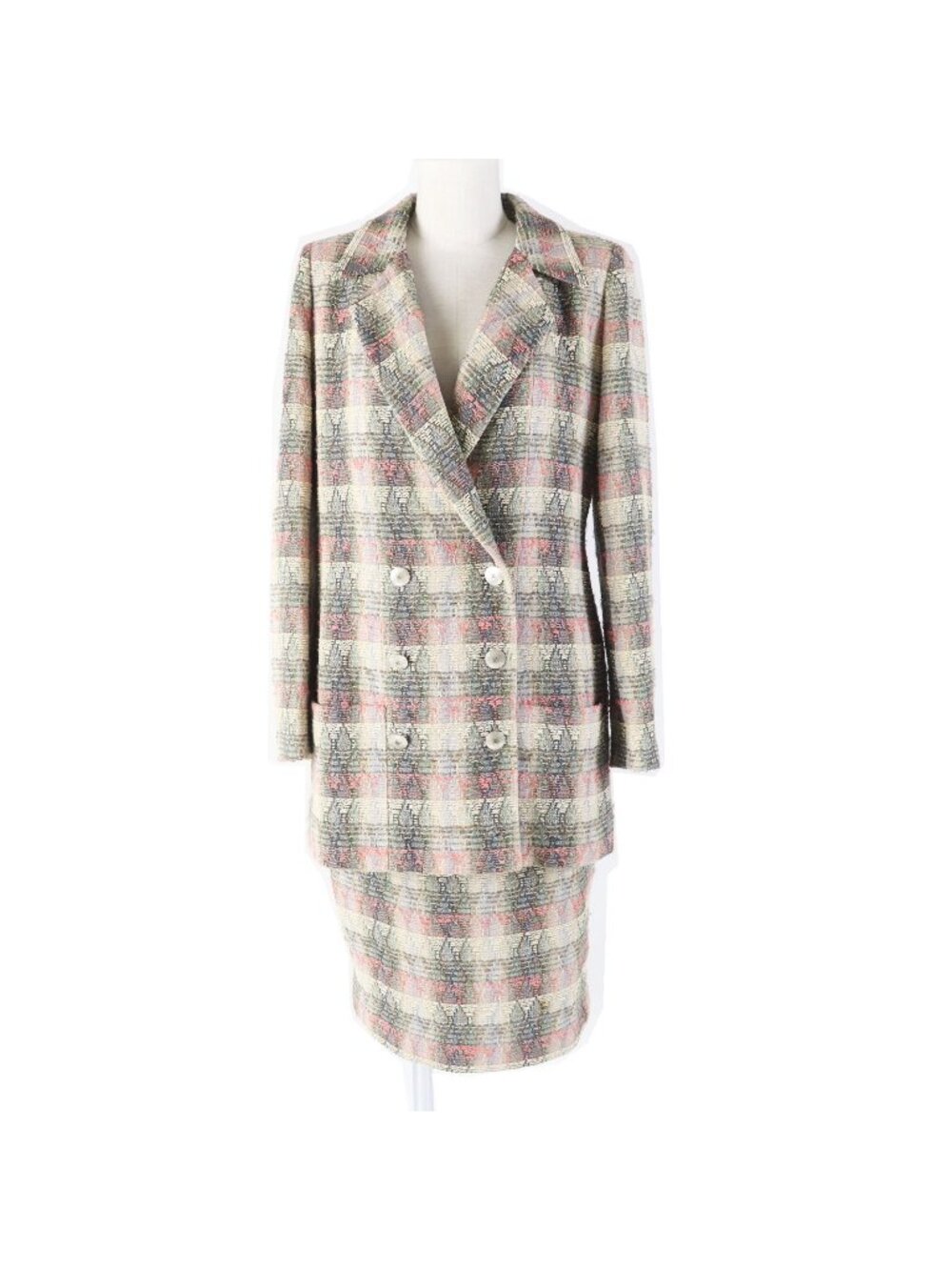 Chanel Vintage 98P CC Logo Button Double Breasted Tweed Set Multi 38